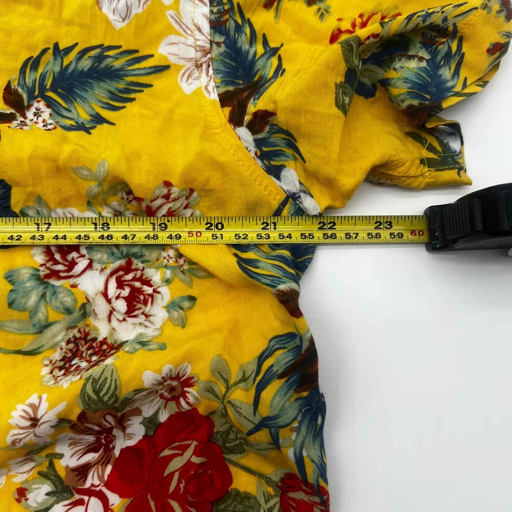 Coco Republic Yellow Tropical Floral Short Sleeve Button Down Shirt Womens M - Picture 5 of 9